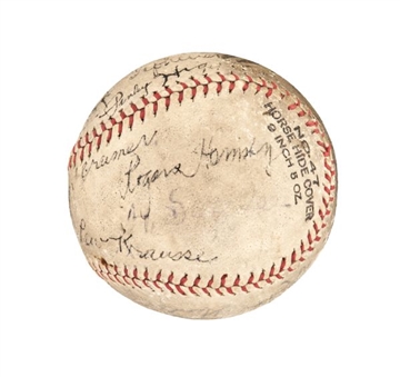 1929 World Series Philadelphia Athletics and Chicago Cubs Multi-Signed baseball with Rogers Hornsby and Gabby Hartnett (signed twice) 